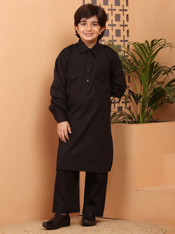 Nabia Black Kids Boys Pathani Kurta Pajama Set