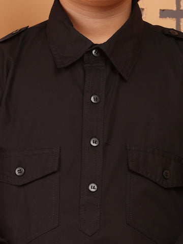 Nabia Black Kids Boys Pathani Kurta Pajama Set