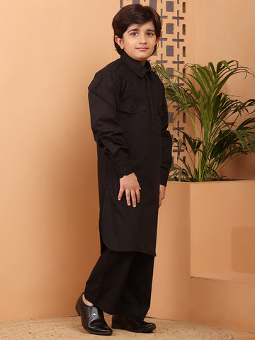 Nabia Black Kids Boys Pathani Kurta Pajama Set