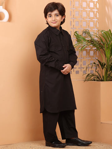 Nabia Black Kids Boys Pathani Kurta Pajama Set