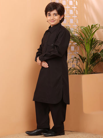 Nabia Black Kids Boys Pathani Kurta Pajama Set