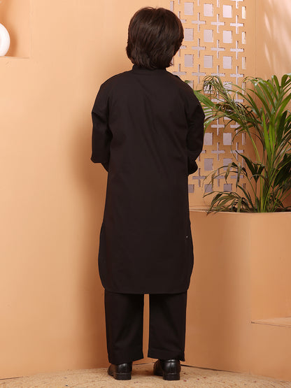 Nabia Black Kids Boys Pathani Kurta Pajama Set