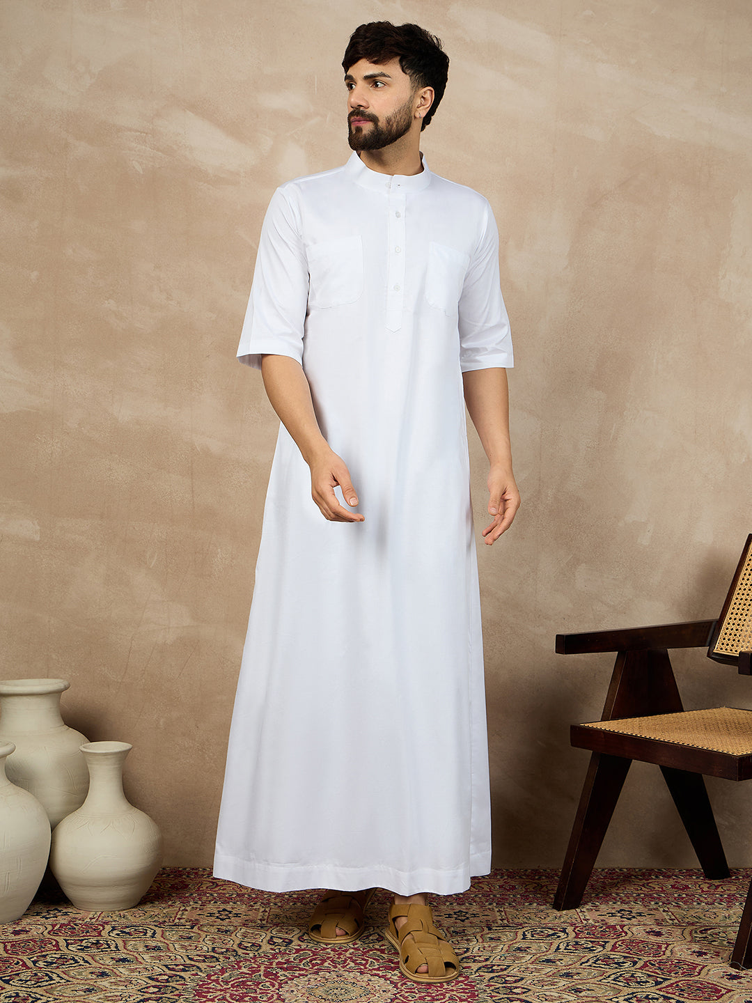 Nabia Half Sleeves White Jubba/Thobe