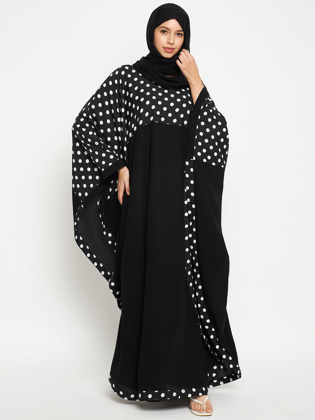 Nabia Polka Dot Women Kaftan Abaya with Black Scarf