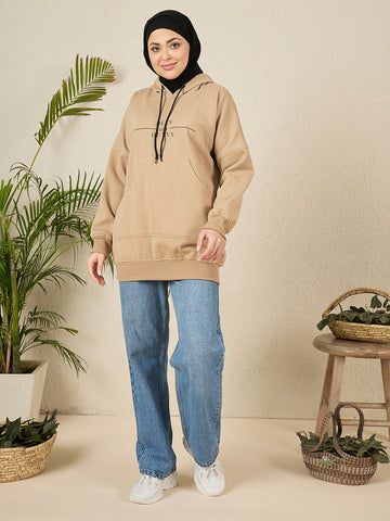 Women's Modest Beige Fleece Deen Over Dunya Winter Hoodie
