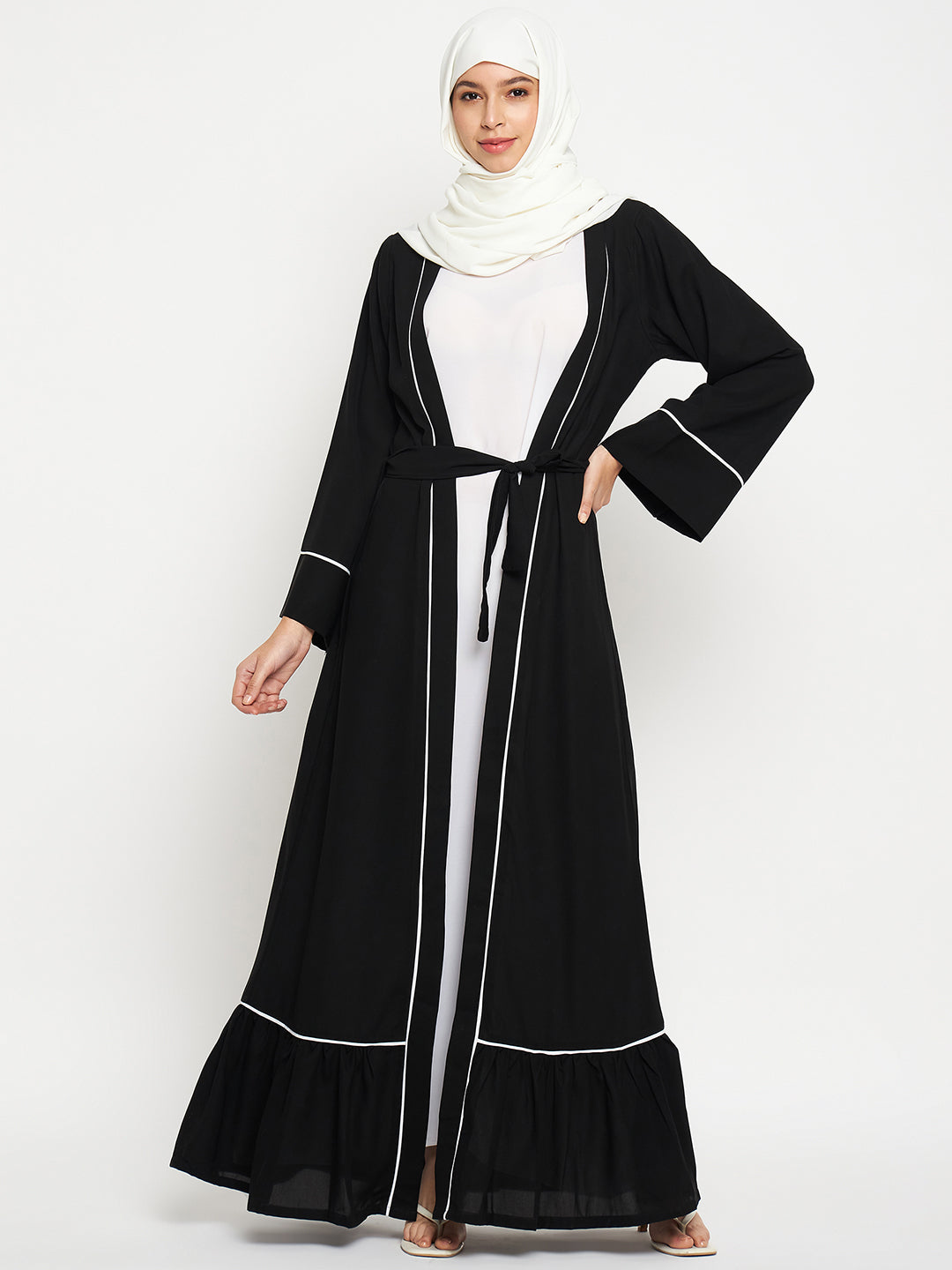 2 Piece Shrug Set Abaya with Black Hijab