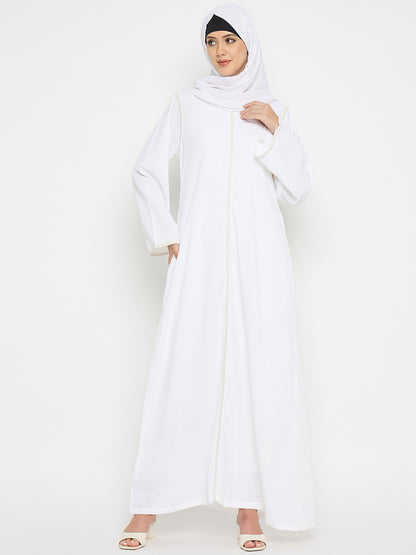 White Embroidery Abaya with Black Hijab