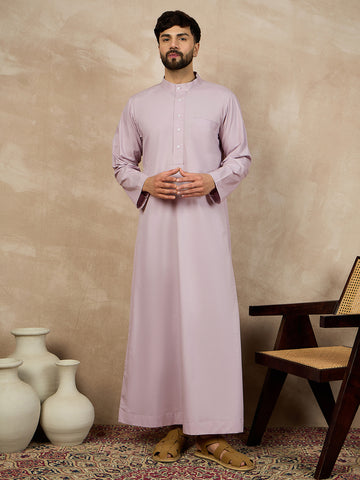 Nabia Solid Mandarin Collar Long Sleeves Cotton Jubba / Thobe For Men