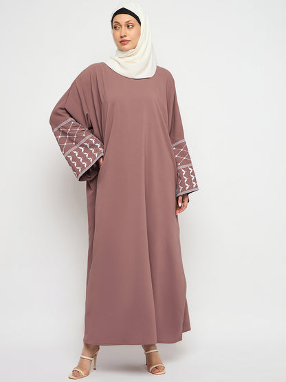 Nabia Kefiyyeh Embroidery Rust Abaya Burqa with Black Scarf