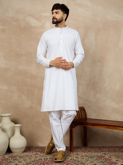 Nabia White Cotton Kurta and Pajama Set for Men