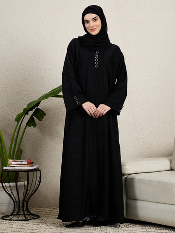 Black Abaya Button Detail Burqa for women with black hijab