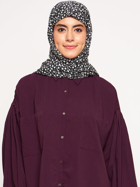 Nabia Black and White Floral Printed Scarf