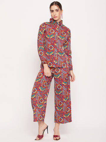 Nabia Women Red & Yellow Printed Co-Ord Set