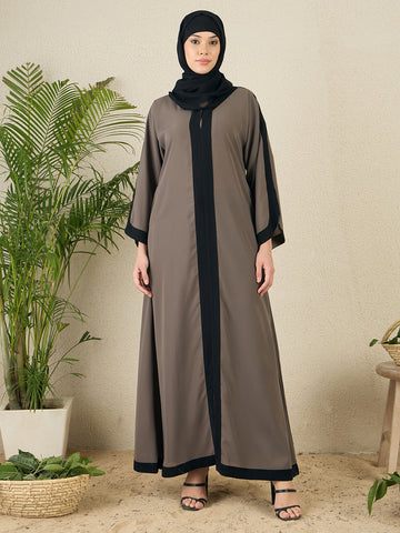 Nabia Grey  Aline Abaya with Black Georgette Hijab