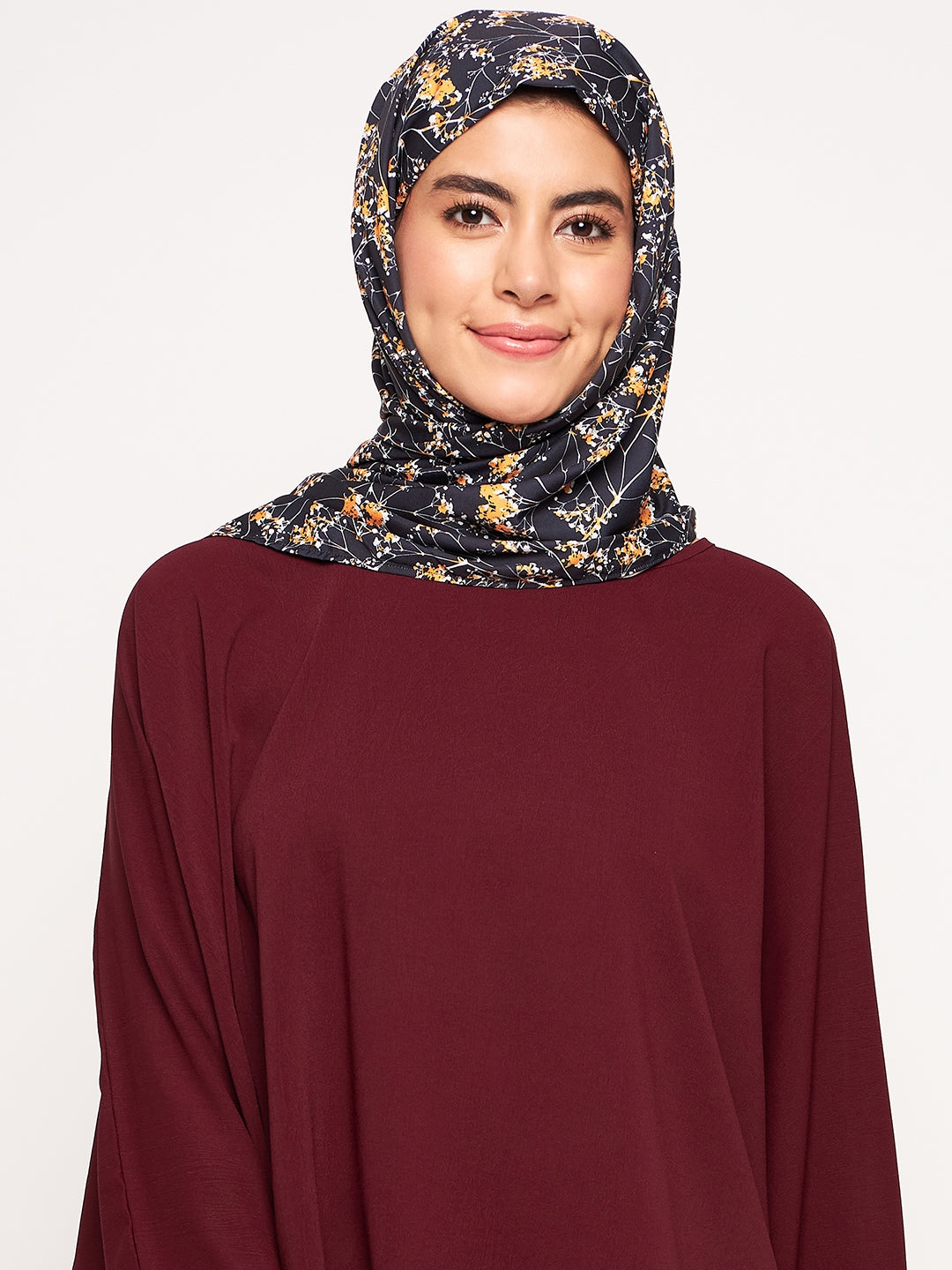 Nabia Black and Yellow Floral Printed Ragular Use Women’s Scarf