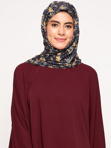 Nabia Black and Yellow Floral Printed Ragular Use Women’s Scarf