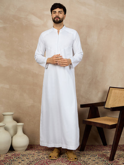 Nabia White Zip Closure Cotton Thobe/Jubba