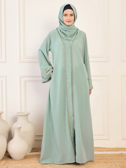 Nabia Handwork Luxury Front Open Abaya with Matching Hijab