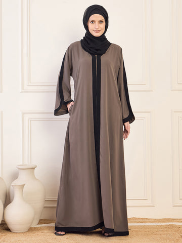 Nabia Grey  Aline Abaya with Black Georgette Hijab