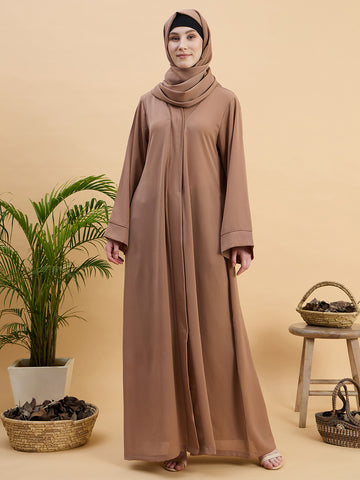 Beige Front Open Dubai Abaya Burqa with Matching Hijab