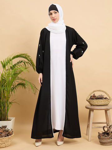Modest Luxury Handworked Abaya with White Georgette Hijab