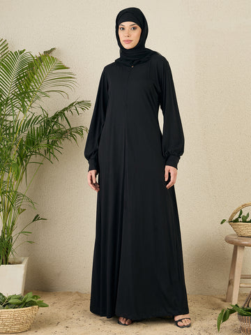 Nabia Black Zip Abaya for women with black scarf
