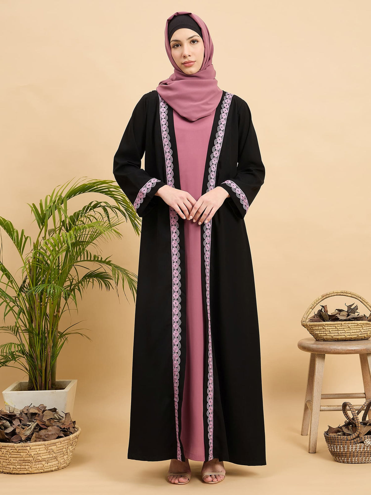 Nabia Modest Lace Abaya with Matching Hijab for Women