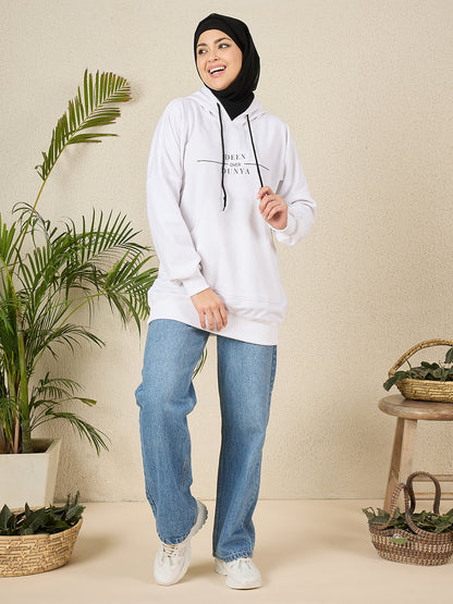Women's Modest White Fleece Deen Over Dunya Winter Hoodie