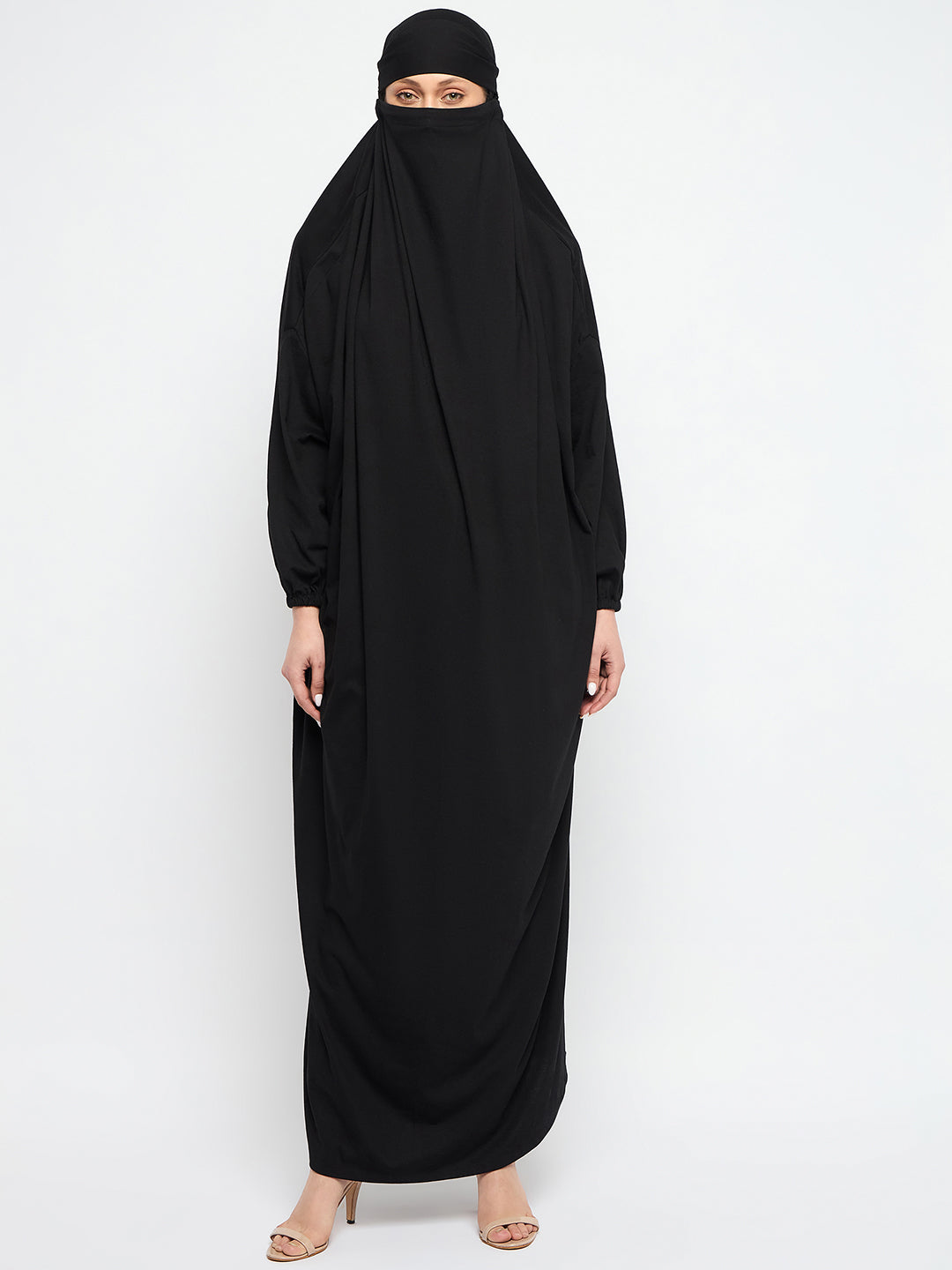 Nabia Black Free Size Adjustable Nosepiece Cotton Fabric Jilbab Abaya for Girls and Women