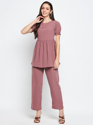 Nabia Women Puce Pink Solid Co-Ord Set