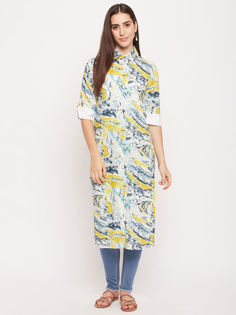 Nabia Women Front Open Multi Colour Printed kurta