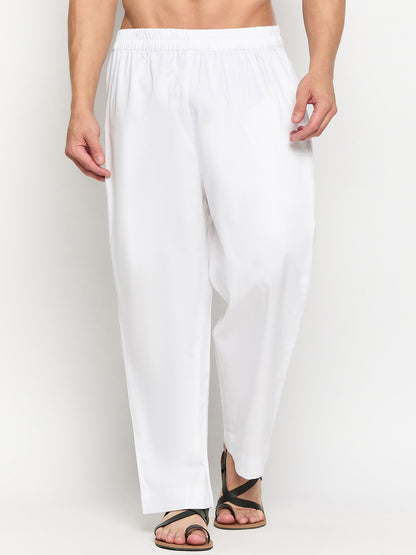 White Solid Men's Casual Cotton Pajama