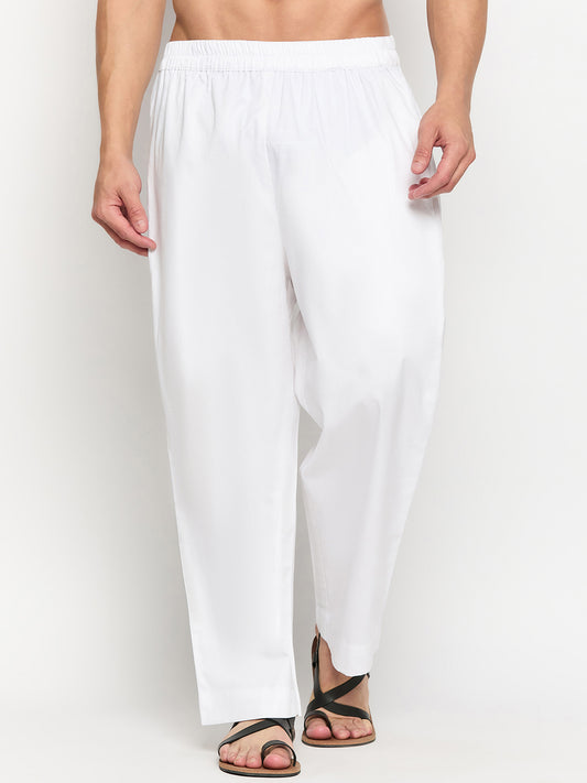 White Solid Men's Casual Cotton Pajama