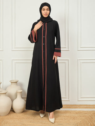 Black and rust Front Open abaya with Black Georgette Hijab