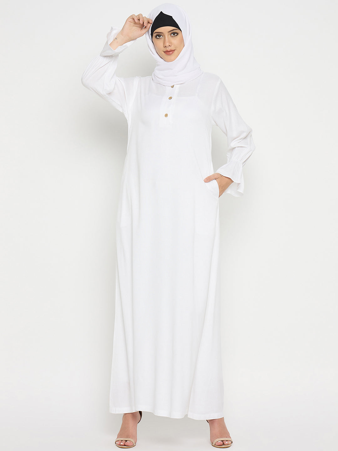 Rayon White Abaya Burqa with Black Georgette Hijab