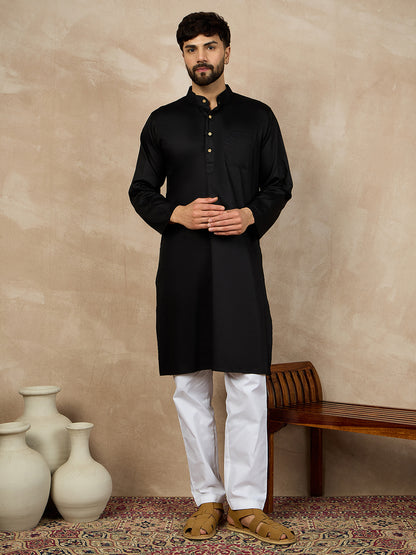 Nabia Black Solid Kurta and White Pajama Set