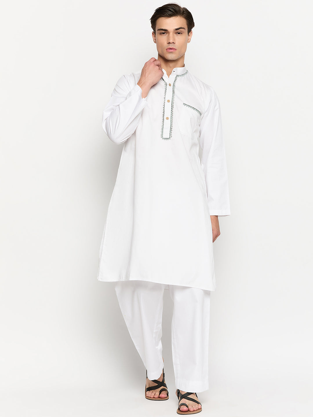 White Embroidery Mens Kurta Pajama Set