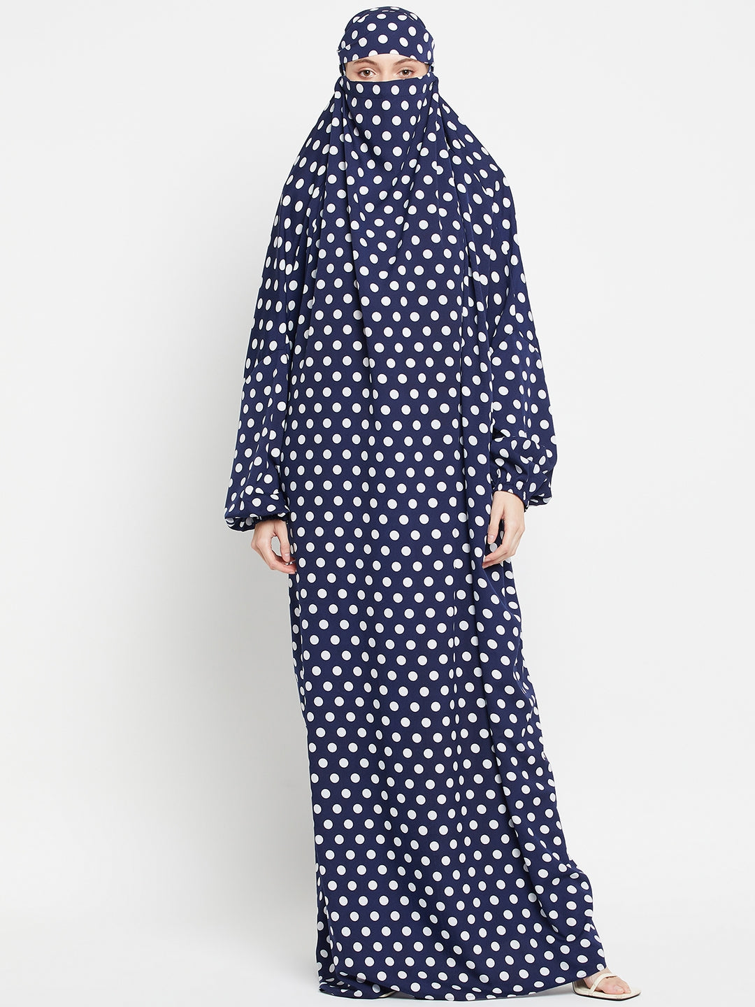 Blue and White Polka Dot Free Size Jilbab Abaya for Girls and Women