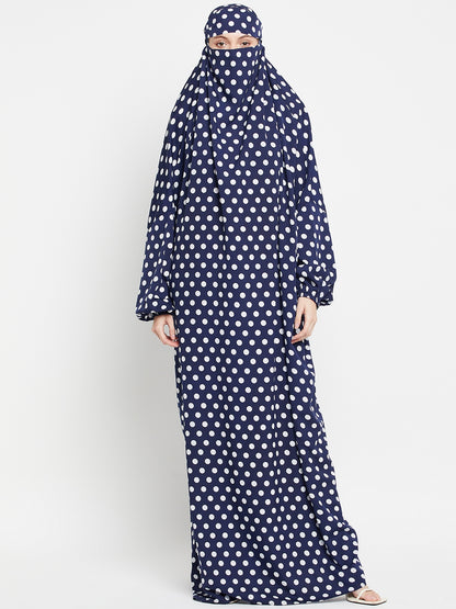 Blue and White Polka Dot Free Size Jilbab Abaya for Girls and Women