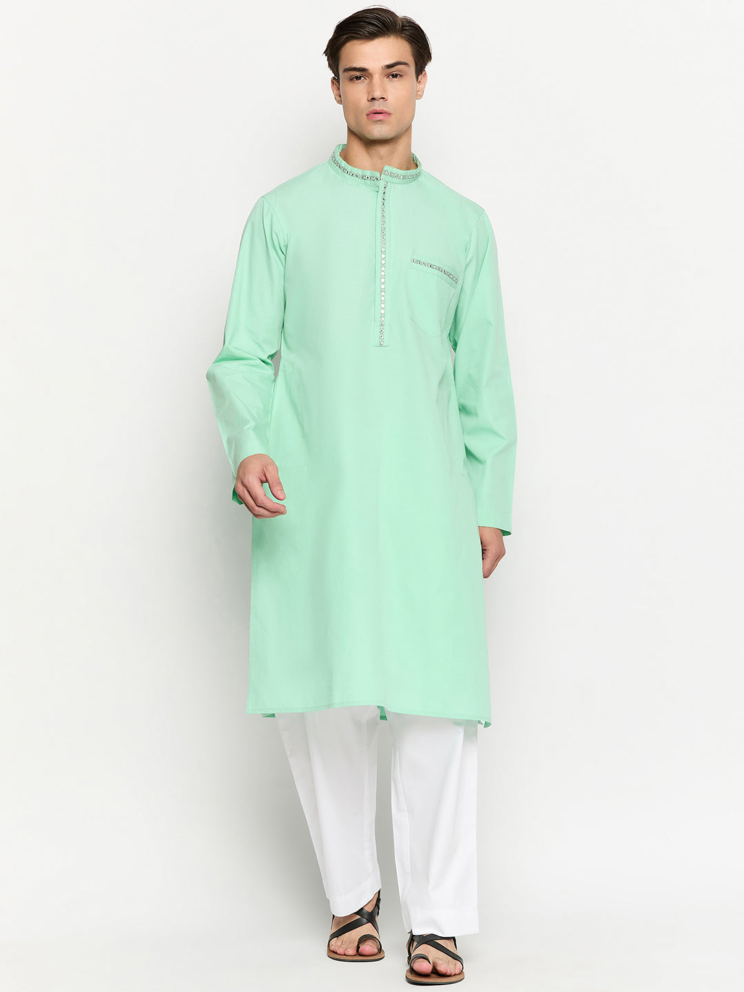 Green Embroidery Men's Kurta Pajama Set