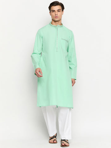 Green Embroidery Men's Kurta Pajama Set