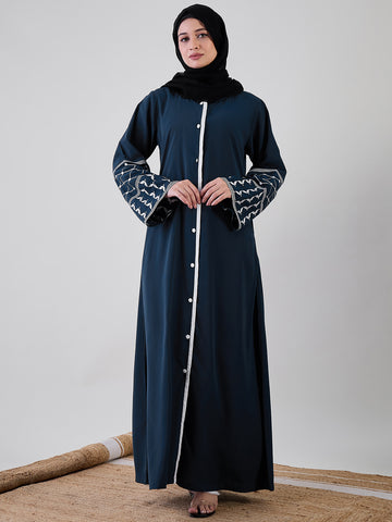 Nabia Front Open Kefiyyeh Embroidered with Black Georgette Hijab