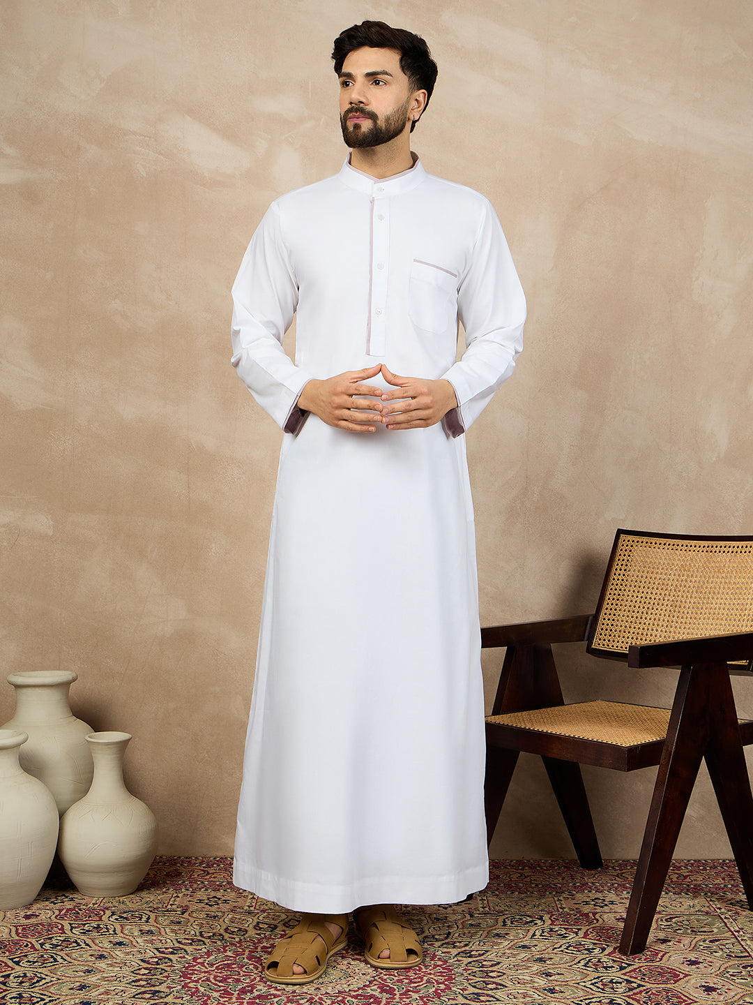 Nabia White Solid Thobe/Jubba