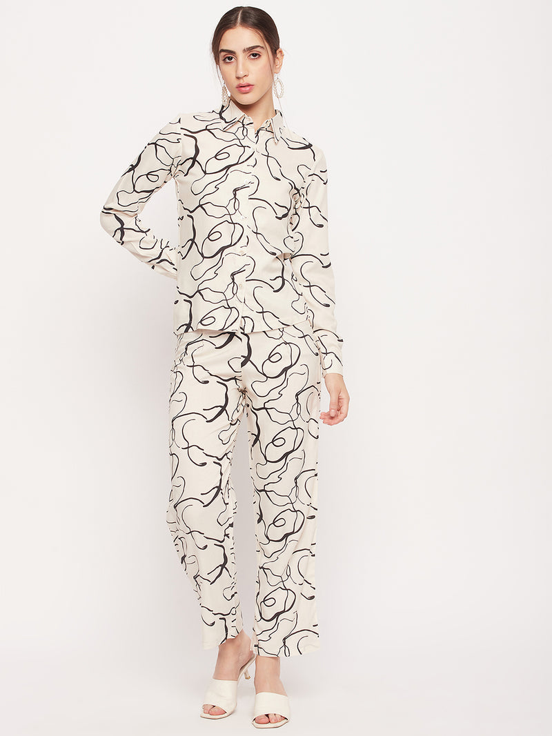 Nabia Women White & Black Printed Co-Ord Set