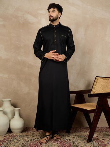 Nabia Black Mandarin Collar Men's Jubba/Thobe