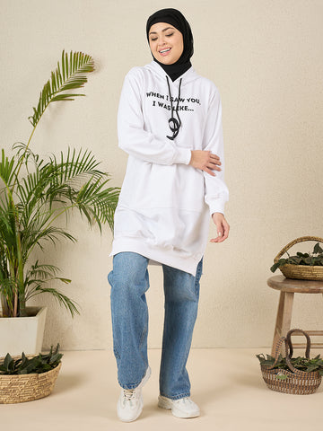 Women's Modest Wow White Fleece Winter Hoodie