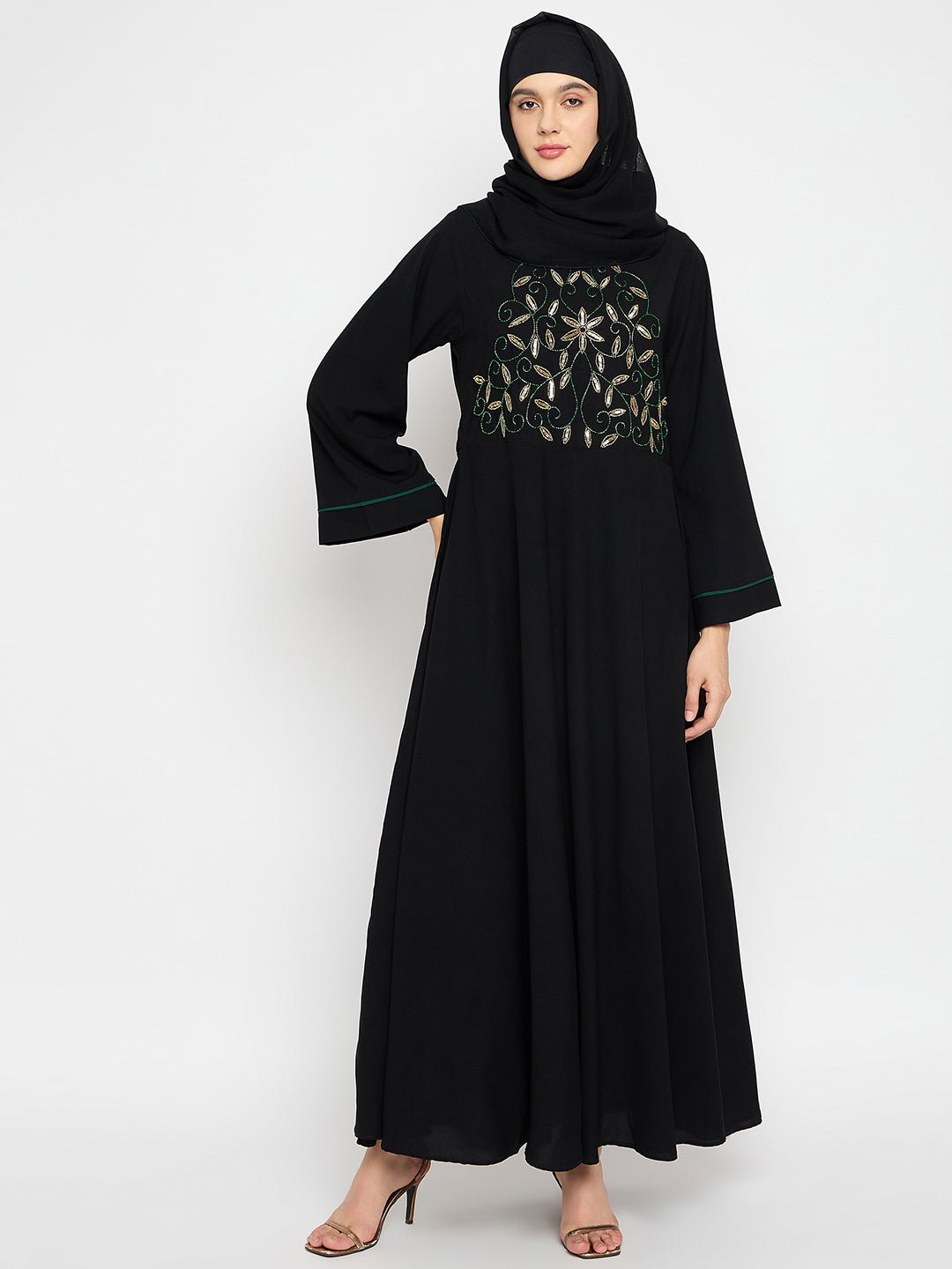 Handwork Detailing Luxury Abaya with Black Hijab