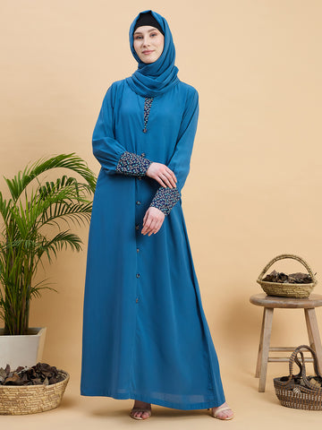 Solid Sky Blue Abaya Burqa with Matching Hijab
