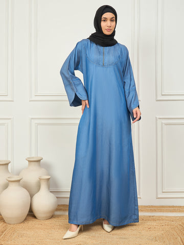 Nabia's Blue Solid Denim Abaya burqa with Black Georgette Hijab