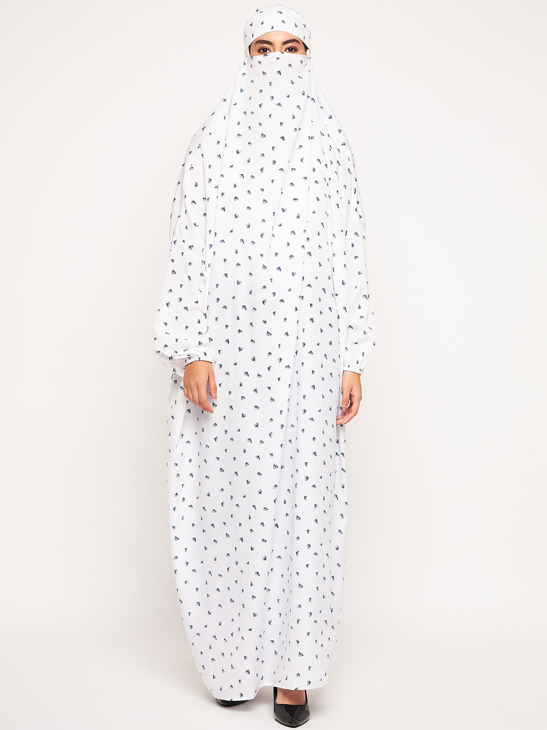 Nabia White Free Size Adjustable Nosepiece Jilbab Abaya for Girls and Women
